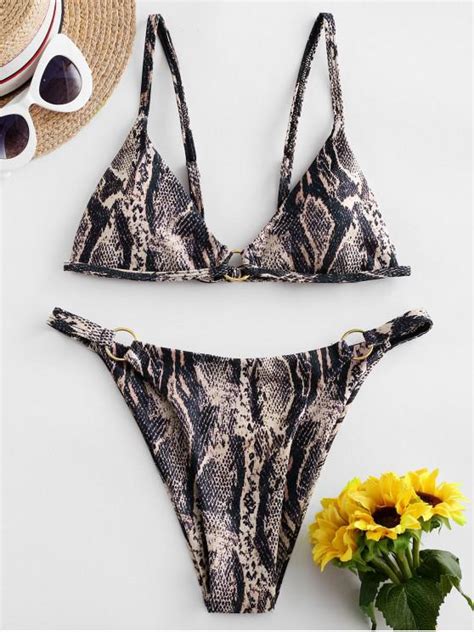 29 OFF 2022 ZAFUL Snake Print O Ring String Bikini Swimsuit In MULTI