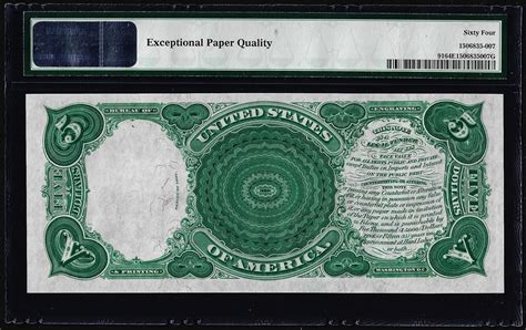 1907 5 Woodchopper Legal Tender Note Fr91 Pmg Choice Uncirculated 64epq