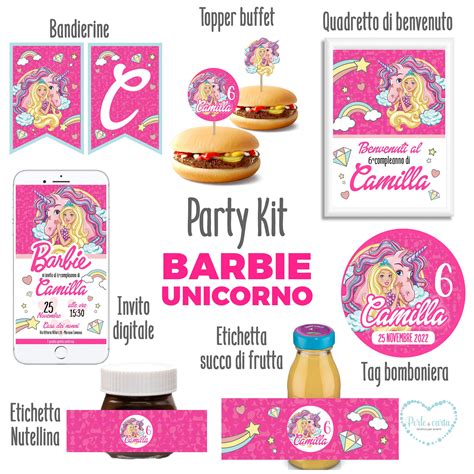 Barbie Unicorno Party Kit Party Kit Personalizzato Barbie Unicorno