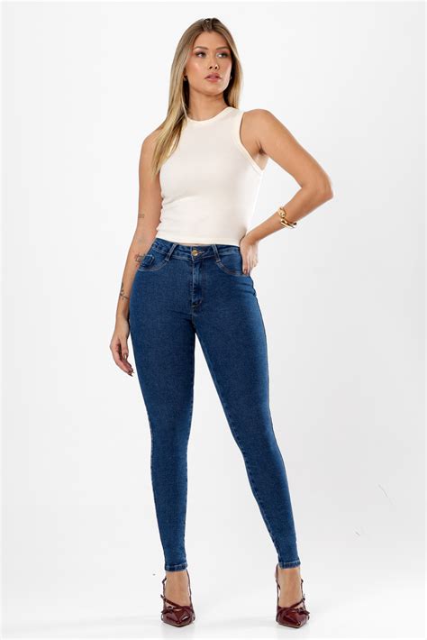 CALCA JEANS SKINNY BASICA MODELADORA LEVANTA BUMBUM CINTURA ALTA AZUL