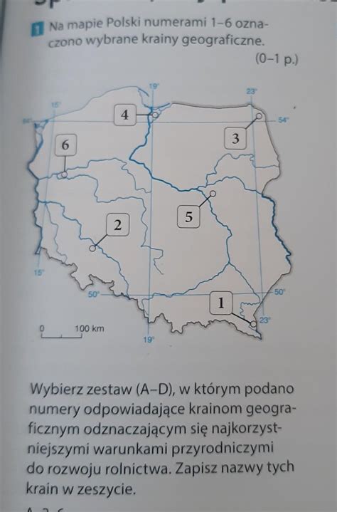 1 Na Mapie Polski Numerami 1 6 Ozna Czono Wybrane Krainy Geograficzne