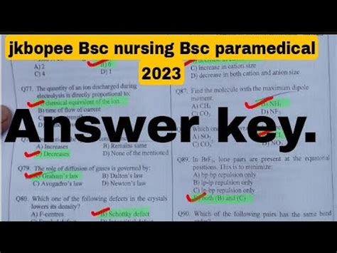 Jkbopee Bsc Nursing Bsc Paramedical Courses Answer Key Youtube