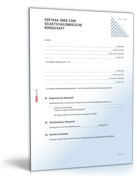 Bürgschaftsvertrag Rechtssicheres Muster zum Download