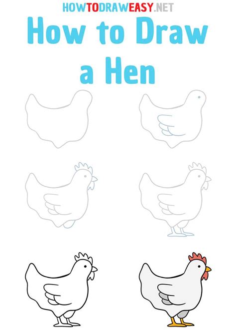 How to Draw a Hen Step by Step | Drawing lessons for kids, Chicken drawing, Easy drawings