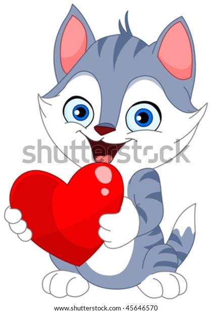 Smiling Cat Holding Heart Stock Vector Royalty Free 45646570