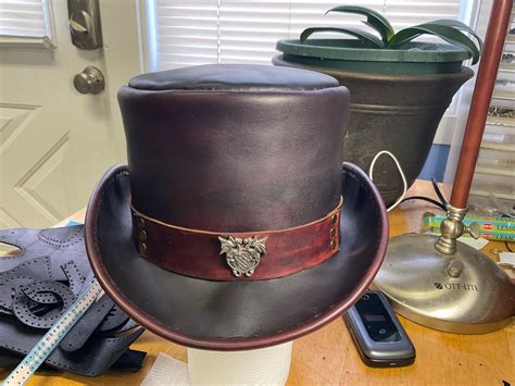 Leather Steampunk Top Hat Made By Me Hand Stitched Hat Size Etsy