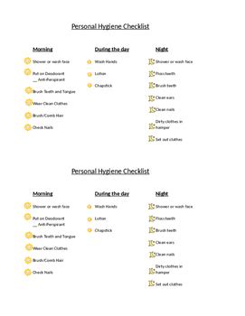 Daily Personal Hygiene Checklist Printable