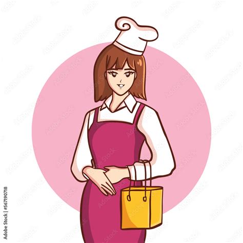 Free Vector Cute Bakery Chef Girl With Bag Smiling In Uniform Mascots