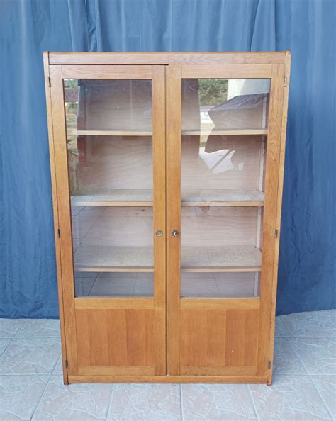 Biblioth Que Vitrine Vintage En Ch Ne Clair Naturel Bois Verre Vendu