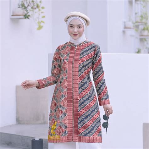 Jual Tunik Candramaya Atasan Baju Batik Wanita Lengan Panjang Modern