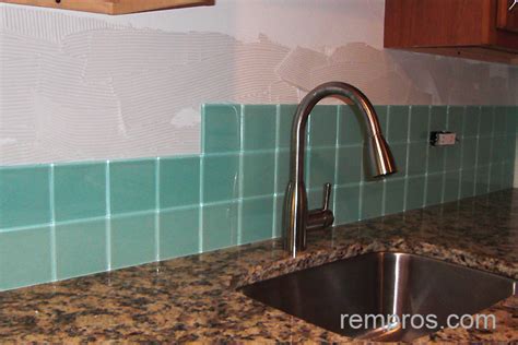 Glass tile backsplash installation