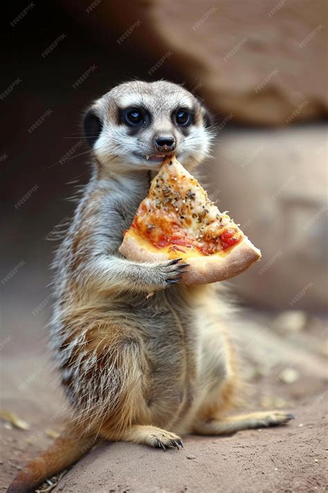 Premium Photo | Meerkat eating pizza closeup