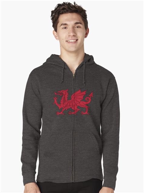 Welsh Dragon Zipped Hoodie By Wickedcartoons Redbubble