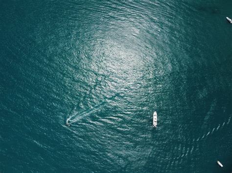 Aerial Yacht On Calm Sea Luxury Cruise Trip View From Above Of White