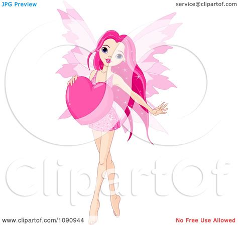 Clipart Beautiful Pink Fairy Holding A Valentine Heart Royalty Free