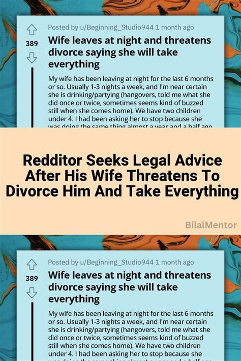 Redditor Seeks Legal Advice After His Wife Threatens To Divorce Him And Take Everything Artofit