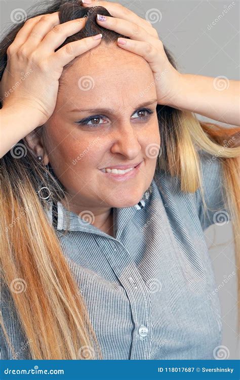 The Girl S Headache Girl Squeezes Her Head Stock Image Image Of Brunette Complications
