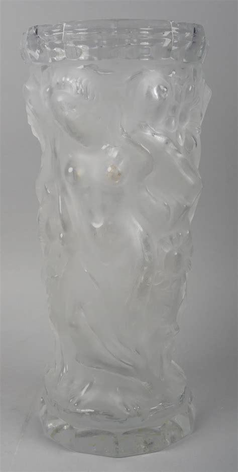 Lot Large Lalique Style Frosted And Clear Glass Vase