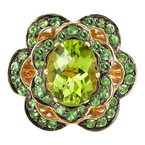 Carat Peridot Tsavorite Diamond Karat Yellow Gold Ring For Sale