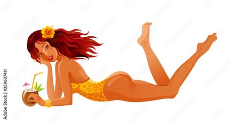 Beach Girl Vector Summer Sexy Woman With Cocktail Illustration