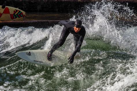 Munich Germany December Winter Surfer In The City River