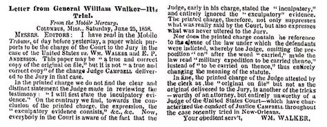 Letter From General William Walker” New York Times July 6 1858