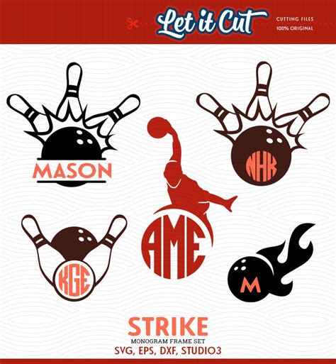 Bowling Strike SVG Monogram Frames SVG Eps Dxf Studio3