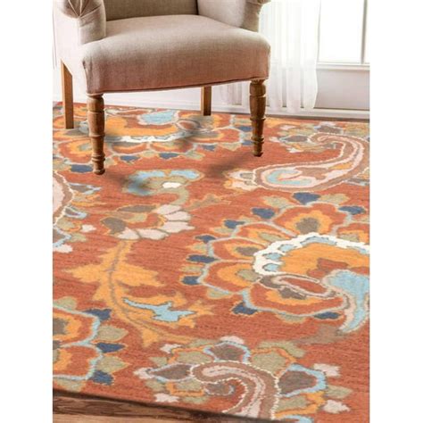 Rugsotic Carpets Hand Tufted Wool 9x12 Area Rug Floral Rust K00151