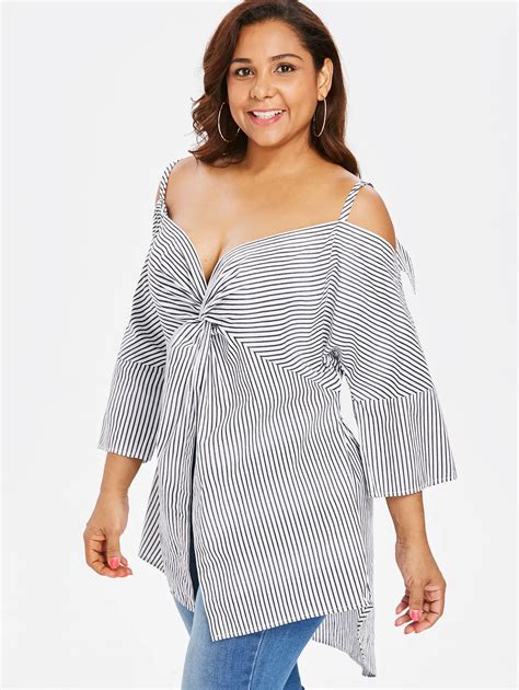 Wipalo Autumn High Low Striped Plus Size Spaghetti Strap Blouse