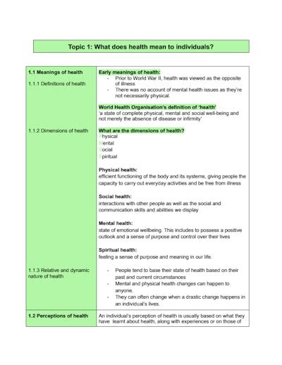 Year 11 Pdhpe Preliminary Notes Hsc Pe High School Notes