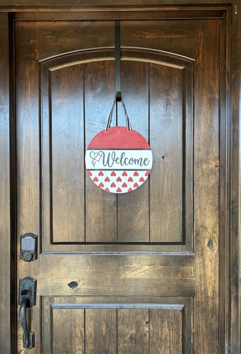 Front Door Decor Wooden Front Door Welcome Sign With Hearts Rustic Hand ...