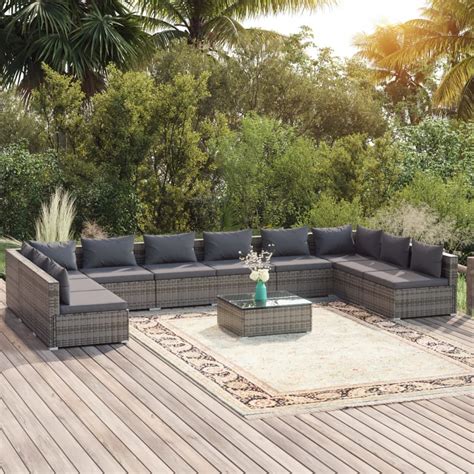 11 tlg Sitzgruppe Gartenmöbel Set Balkonmöbel Set mit Kissen Poly