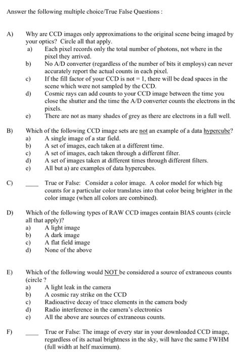 Solved Answer The Following Multiple Choice True False