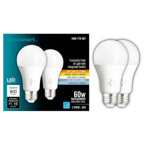 Reviews for EcoSmart 60-Watt Equivalent A19 Dimmable CEC LED Light Bulb with Selectable Color ...