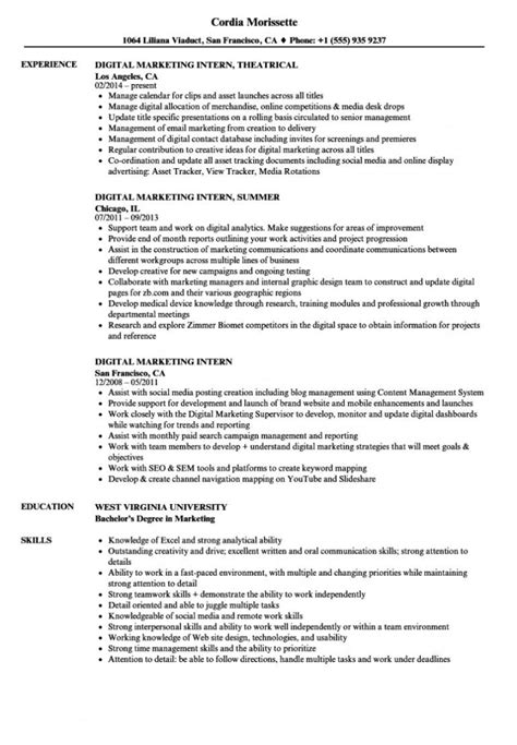 Free Digital Marketing Intern Resume Samples Velvet Jobs Social Media