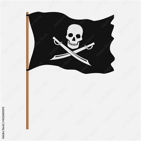 Torn pirate flag with white skull symbol. Vector illustration. Stock ...