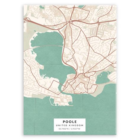 Plakat Metalowy Mapa Vintage Poole M Murrano