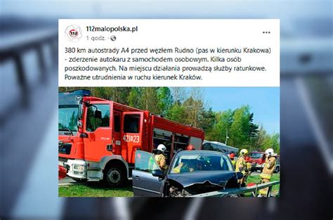 Groźny wypadek na A4 w kierunku Krakowa Autokar zderzył się z autem