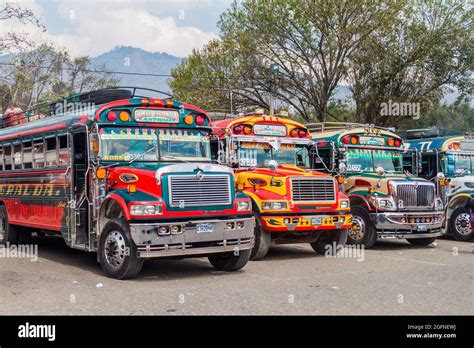 Antigua Guatemala March Colourful Chicken Buses Former Us