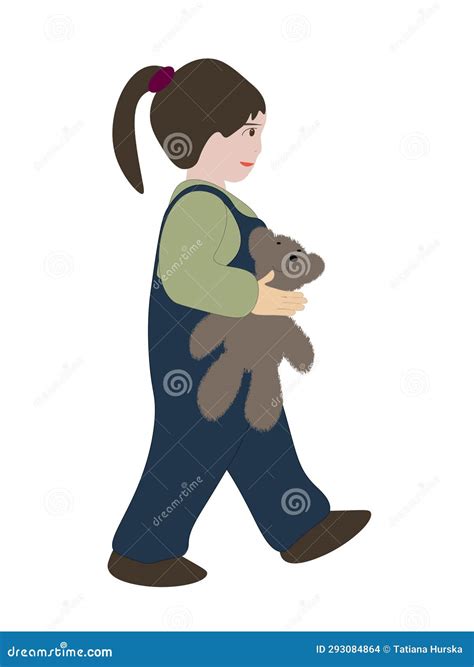 A Little Girl And Her Teddy Bear Stock Vector Illustration Of Cute