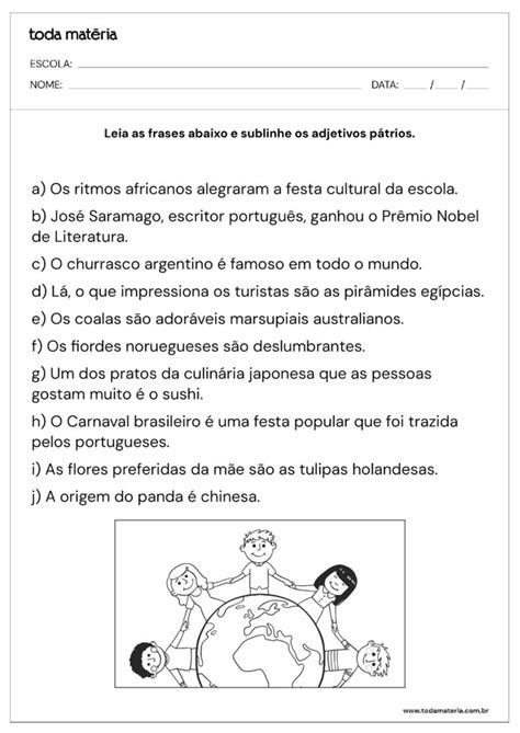 Atividades Com Adjetivos Patrios - Atividades de adjetivos pátrios (com respostas) - Toda Matéria