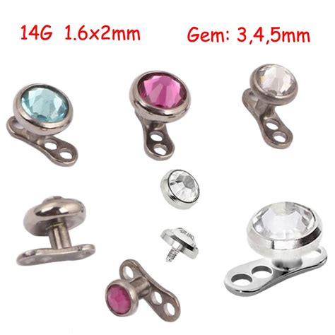 Set Gx Mm Titanium Internally Threaded Dermal Anchor With Gem Top