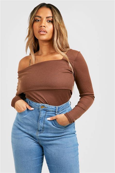 Chocolate Plus Rib Asymmetric Bodysuit Boohoo Uk