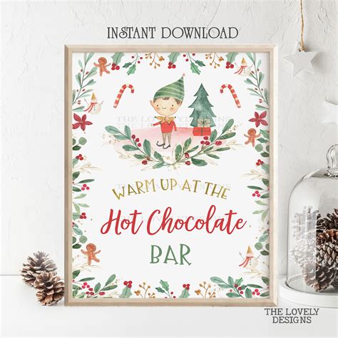 Elf Hot Chocolate Bar Sign Christmas Winter Elf Boy Birthday Party