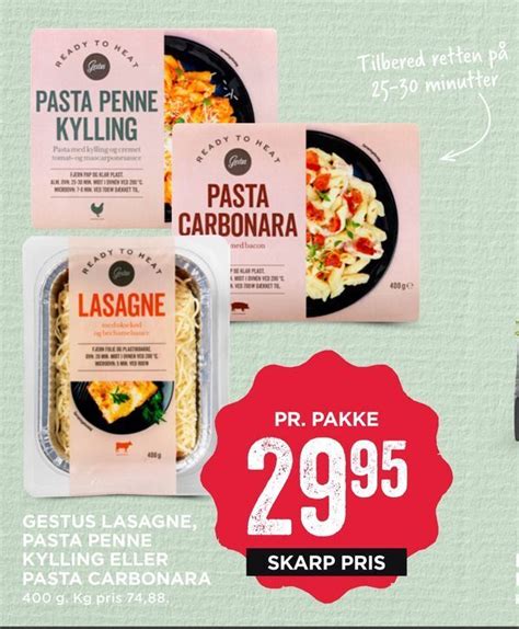 Gestus Lasagne Pasta Penne Kylling Eller Pasta Carbonara Tilbud Hos Meny