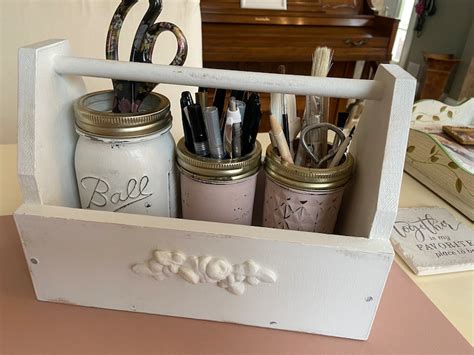 Shabby Chic Decorative Tool Box Wood Storage Caddy Kitchen Utensil