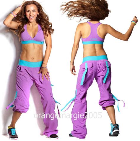 Zumba 2pc Set Cargo Hip Hop Pants Converts To Capris W Snaps And Bra