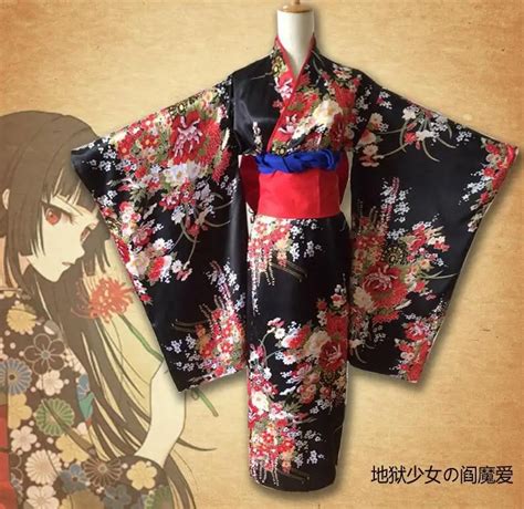 Anime Jigoku Shoujo Futakomori Hell Girl Enma Ai Cosplay Costume Full Set Uniform Kimono