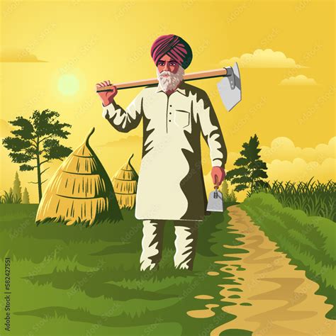 Punjab Farmer A Vibrant Vector Illustration Depicting The Resilience