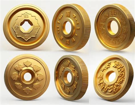 Premium Ai Image 3d Gold Chinese Coin Set At Different Rotation